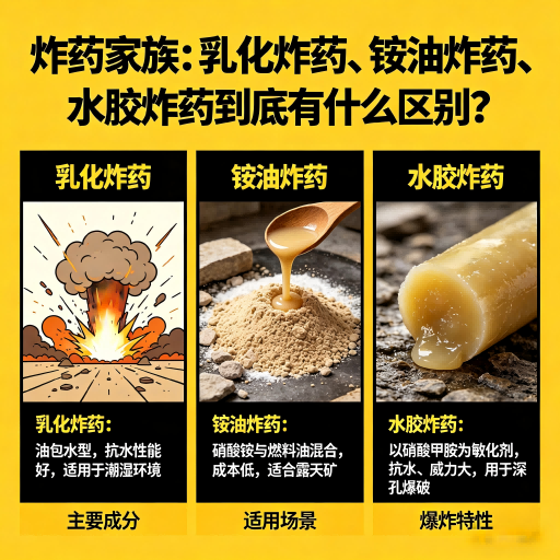 商河炸药家族：乳化炸药、铵油炸药、水胶炸药到底有什么区别？